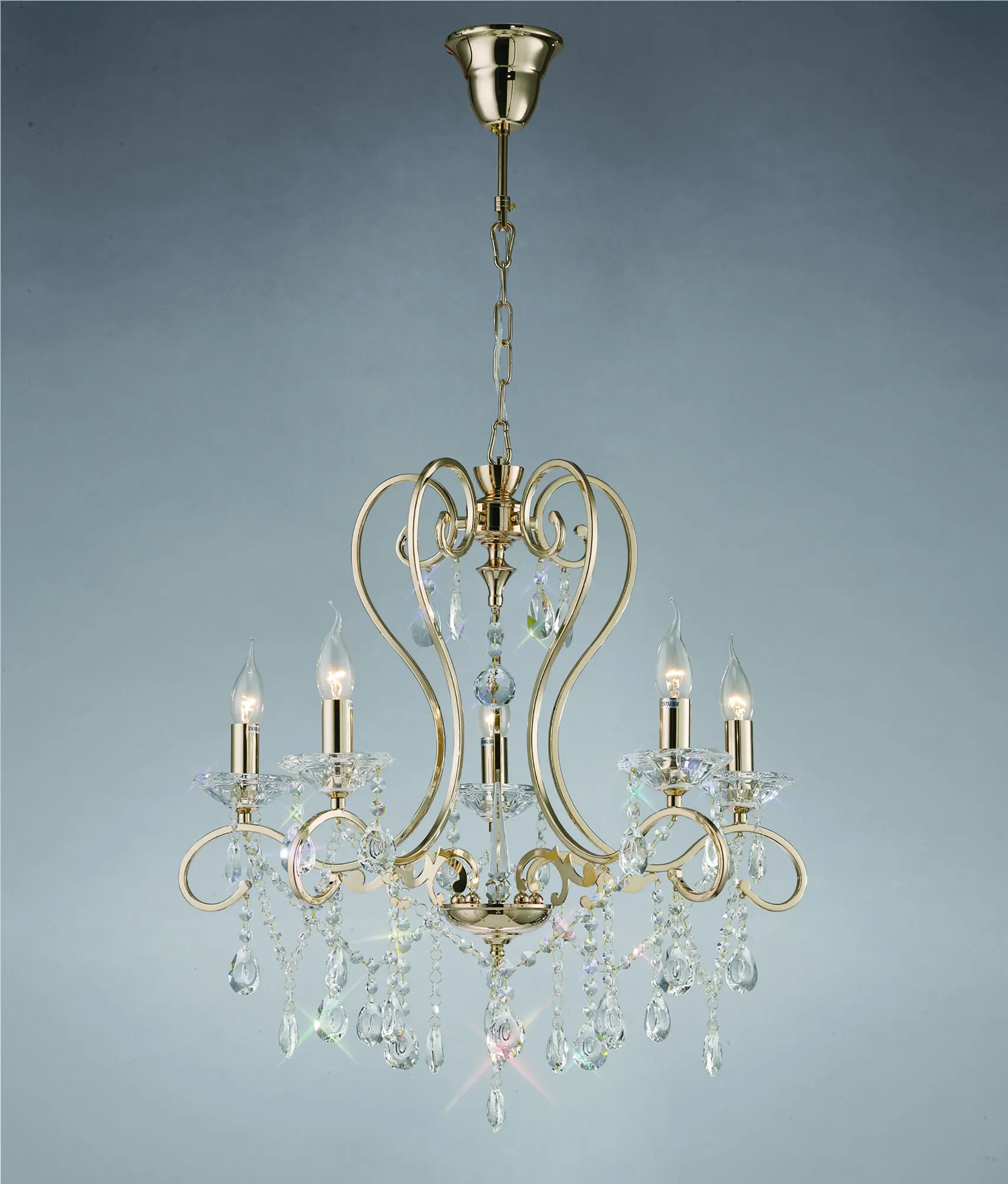Vela French Gold Crystal Ceiling Lights Diyas Multi Arm Crystal Fittings